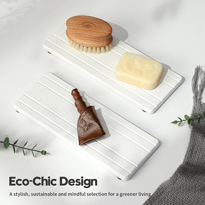 Razborci 2PCS Diatomite Quick Stone Drying Tray Mat for Bathroom & Kitchen Counter, Instant Dry Water Absorbent Drink Bar Coaster,Vanity Sink Caddy Organizer,Dish Soap Sponge Holder, White,9"x3.5"