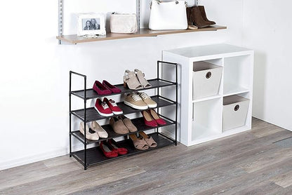J&V TEXTILES Stackable Shoe Storage and Organizer Racks 4-Tier 6-Tier Over The Door or Stackable (Black 4-Tier)