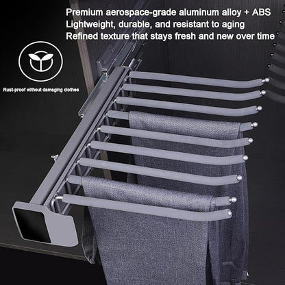 Pull Out Pants Rack, 9 Arms Aluminum Alloy Slid Pant Racks, Closet Pants Organizer Load 51lbs Pull Out Trousers Rack Sizes L 17.7in H 5.5 in W 13.4in (Right-Side Installation)