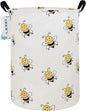 Cute Bee Laundry Basket, Collapsible Laundry Hamper for Girls, Sweet Honey Bee Round Storage Bin, Waterproof Toy Storage for Kids Room, Nursery, Playroom, New Parent Gift (Bee)