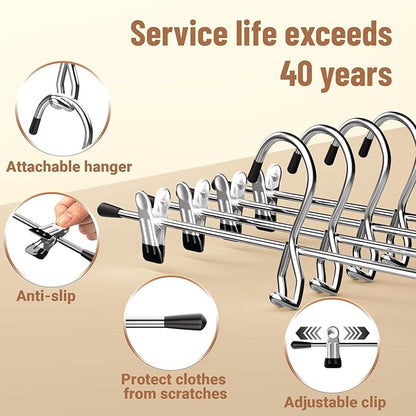 Pants Hangers Space Saving,Stackable Skirt Hangers with Clips, Hanging Closet Organizer and Storage,Clothes Hangers, College Dorm Essentials Apartment Essentials- 8 Pack