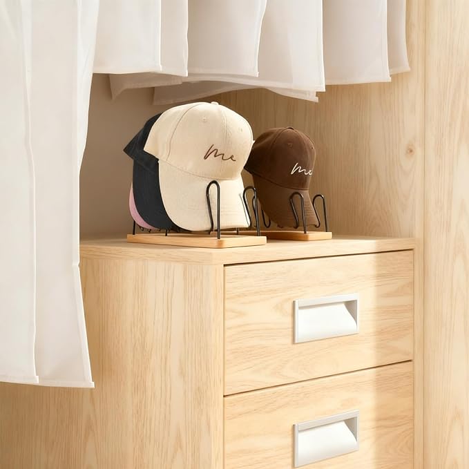 UdoUto Hat Organizer for Baseball Caps-2 PacK | Wood & Metal Hat Rack Holds 14 for Baseball Caps | Space-Saving Closet Shelf Organizer for Bedroom, Dresser, Entryway
