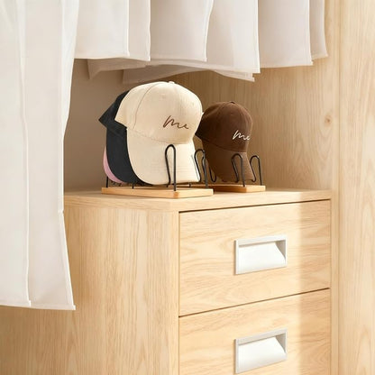 UdoUto Hat Organizer for Baseball Caps-2 PacK | Wood & Metal Hat Rack Holds 14 for Baseball Caps | Space-Saving Closet Shelf Organizer for Bedroom, Dresser, Entryway