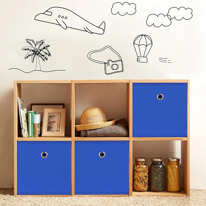 Foldable Storage Cubes Bins ,11 Inch Cloth Storage Cube Fabric Storage Box Cubes Organizer Baskets with Dual Handles for Home Organizer Set of 8 (Dark Blue)