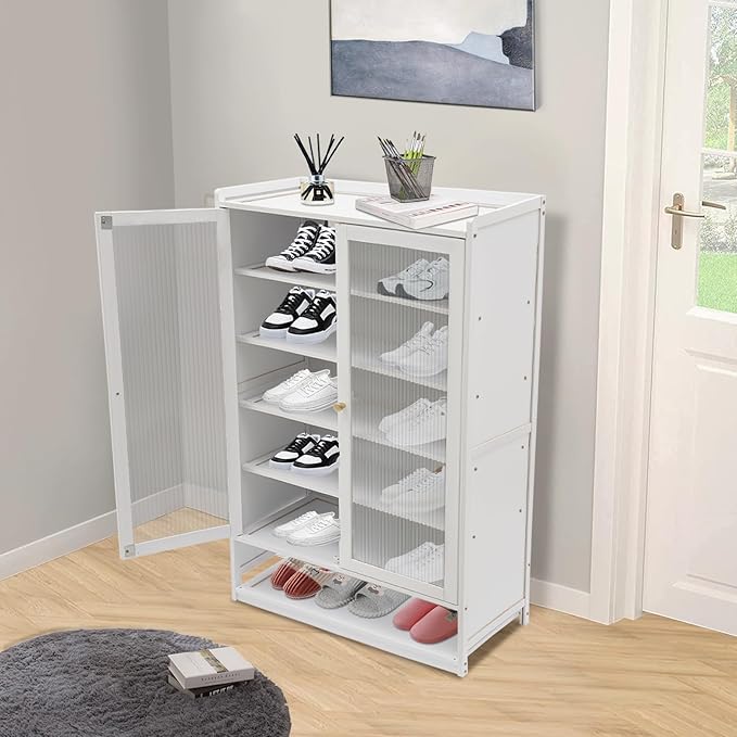 7-Tier Shoe Rack Organizer for Closet - Shoe Shelf - Stackable with Door - Easy Assembly, LARGE