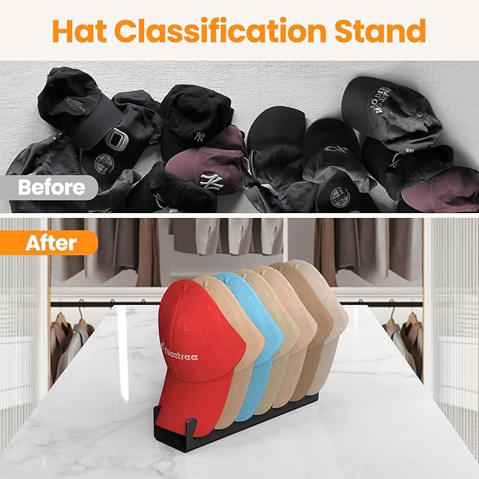 Nicetree Hat Organizer for Baseball Caps, 2 Pcs No Install Acrylic Hat Racks for 14 Baseball Caps Storage, Hat Stand for Caps Display and Organizer for Dresser, Bedroom, Closet, Office
