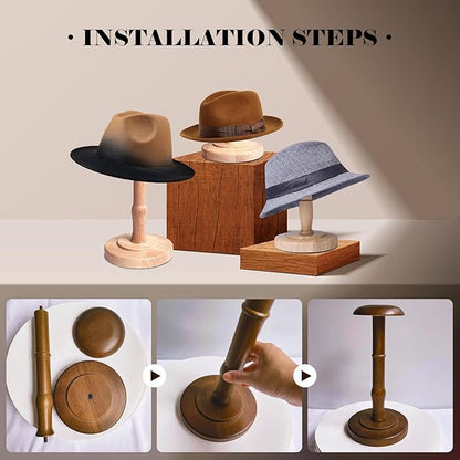 CHADWICK Vintage Style Hat Rack Stand, Light Wooden Hat Display Stand, Cap Organizer and Wig Holder Display Rack for Closet, Home Decor