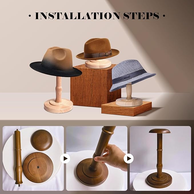 CHADWICK Vintage Style Hat Rack Stand, Light Wooden Hat Display Stand Wood, Hat Rack Tabletop Cap Organizer and Display Rack, Wig Holder Display Cowboy Hat Rack Hat Organizer for Closet, Home Decor