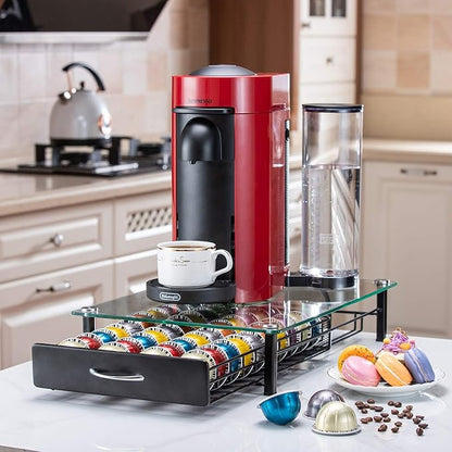 FlagShip for Nespresso Pod Holder Drawer Coffee Pod Organizer for Nespresso Capsule Holder Crystal Tempered Glass Storage Tray (40 Vertuo Pods Capacity)