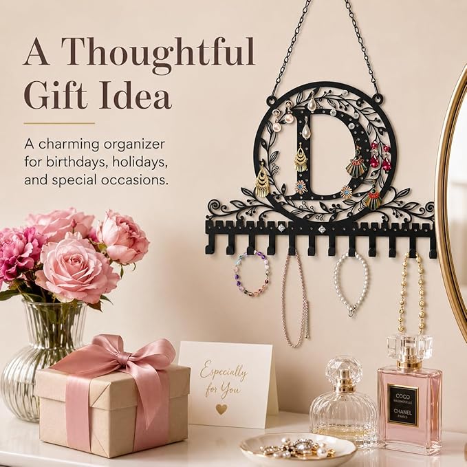 Wall-Mounted Metal Earring Holder Hanging Jewelry Organizer for Earrings and Necklaces Space-Saving Wall Display with Hooks for Jewelry Storage (jewelry stand D)
