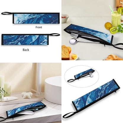 COEQINE Blue Marble Kitchen Utensil Holder Moder Marble Print Fork Spoon Knife Organizer For Party Portable Flatware Storage Case With Handles Leafproof Machine Washable