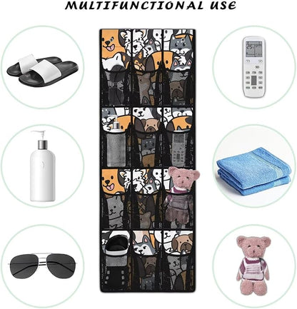 12 Pockets Behind Door Organizer Cartoon Cats Over The Door Shoe Organizer Multi-Funtion Wall Hanging Storage for Living Room Large Capacity Shoe Holder Hanger