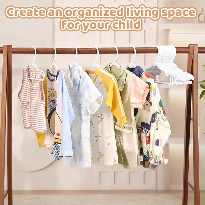 Baby Hangers 60 Pack 11.97 Inch Kids Clothes Hangers Plastic Infant Hangers for Closet Children & Teenager Clothing Pants Coats Skirts (White)