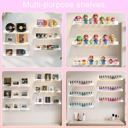 12 Pack Wall Mounted Acrylic Nail Polish Organizer Rack 15 Inch Clear Nail Polish Shelf with Removable Ends Multi-Purpose Shelf for Essential Oils Cosmetics Storage Display
