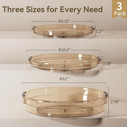 LAMU 3 Pack Lazy Susan Organizer Turntable for Cabinet, Condiment Organizer for Kitchen Pantry Organizers and Storage, Table Top, Fridge, Countertop, Spice Organization, 12'' 10.6'' 9.25'', Amber