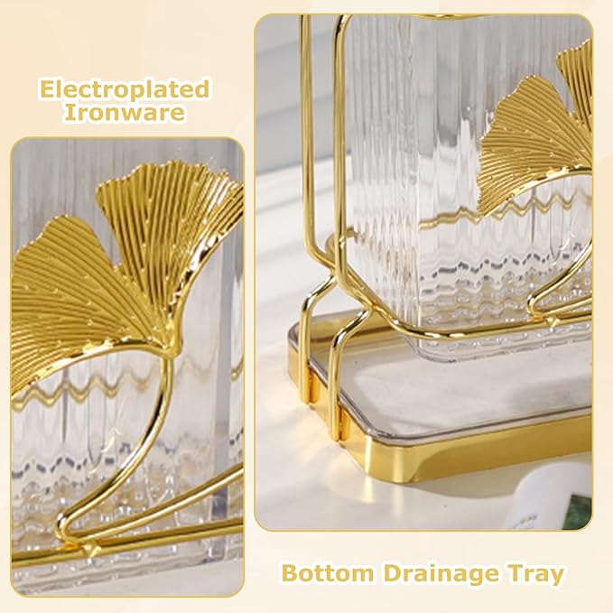 2-Compartment Transparent Silverware Organizer, Drip Tray, Suspended Utensil Caddy for Forks, Spoons, Knives, Elegant Cutlery Holder for Kitchen Countertop, Party Use