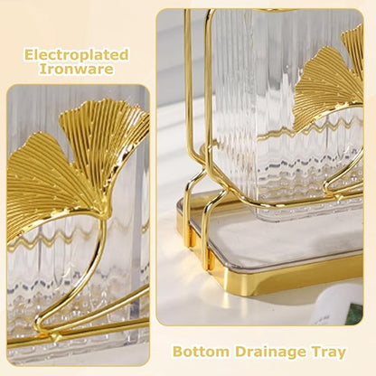 2-Compartment Transparent Silverware Organizer, Drip Tray, Suspended Utensil Caddy for Forks, Spoons, Knives, Elegant Cutlery Holder for Kitchen Countertop, Party Use