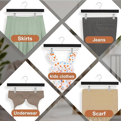 TOPIA HANGER Black Wood Pants Hangers, Wooden Skirt Short Jeans Trouser Hanger with Smooth Surface 360° Swivel Hook Anti Rust 2 Adjustable Clips, 20 Pack, CT10PB20