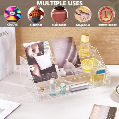 3Layers Acrylic CD Holder Nail Polishes Organizer Rack Acrylic Makeup Display Shelf CD Cases Cosmetic Storage Holder Stand Clear Cosmetic Display Shelf for DVD Case Makeup Jewelry