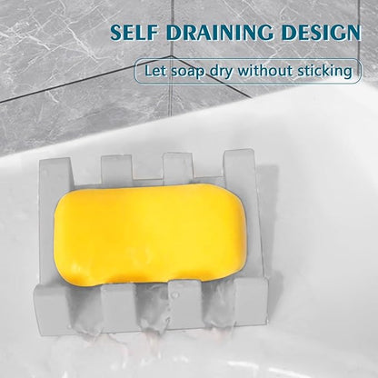 Soap Dish Holder for Shower with Suction Cup, Silicone Soap Holder & Saver Self-Draining Bar Soap Dish Keeps Soap Dry for Bathroom, Kitchen, Bathtub, Extends Soap Life (LightGrey-3Pack)