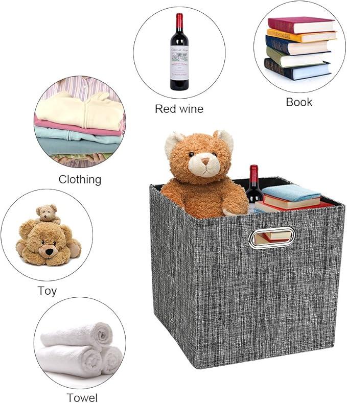Posprica Collapsible Storage Cubes,11×11 Heavy Duty Fabric Stroage Basket Bins, 4pcs,Black