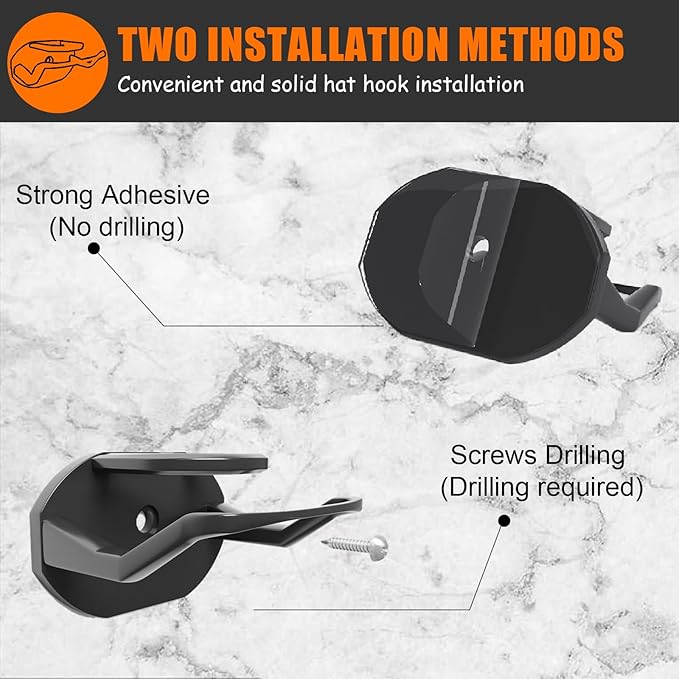 Niunuerga 24 Pack Adhesive Hat Hooks for Wall, Strong Hat Rack for Baseball Caps, Minimalist Hat Organizer Display for Home Decor, Hat Hold Hanger for Wall, Door, Closet, No Drilling (Black)
