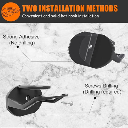 Niunuerga 24 Pack Adhesive Hat Hooks for Wall, Strong Hat Rack for Baseball Caps, Minimalist Hat Organizer Display for Home Decor, Hat Hold Hanger for Wall, Door, Closet, No Drilling (Black)