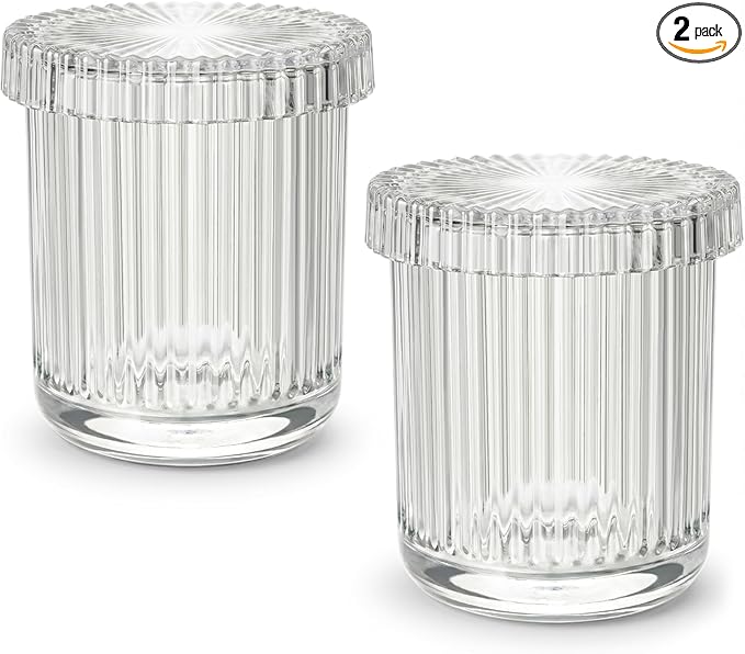 2 Pack Glass Qtip Holder Dispenser - Bathroom Organizers and Storage, Clear Apothecary Jars Set, Bathroom Essentials Accessories Decor, Vanity Makeup Storage Organizer (Clear)