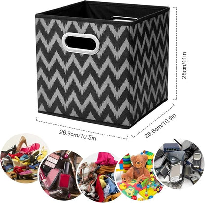 Collapsible Cube Storage Bins Chevron Cloth Storage Inserts Cubes Folding Fabric Storage Boxes 10.5x10.5 X 11 In Black Storage Baskets Drawer for Cube Organizer Storage QY-SC10-6