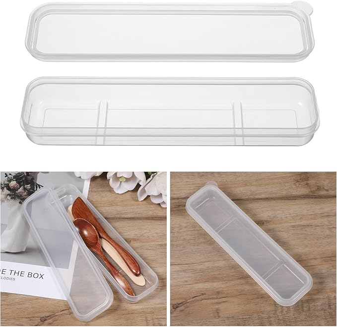 Utensil Holder for Lunch Box, 2 Pcs Clear Utensil Case Portable Flatware Box Simple Travel Tableware Storage Case Chopstick Cases for Cutlery Kit