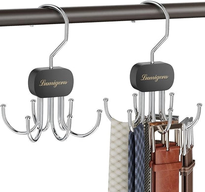 Belt Hanger, Belt Organizer for Closet,Rotatable Tie Rack,Belt Holder,Hanging Closet Storage Hook for Belt, Bra, Tank Top, Tie, Scarf, Purse,1PCS,Black