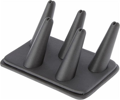 Plymor Gray Faux Leather Ring Finger Display, Five on Rectangular Base, 5.25" W x 3.625" D x 2.25" H