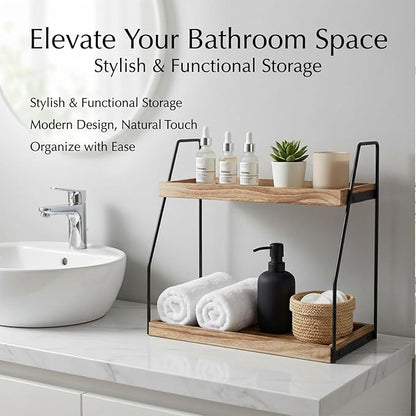 Krismax Bathroom Countertop Organizer, 2 Tier Vanity Organizer and Storage for Cosmetic Skincare Perfume, Wood Storage Shelf for Bathroom Kitchen Coffee Station Tiered Tray