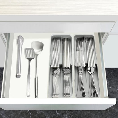 Kitchen Drawer Organizer Small Silverware Organizer/Utensil Holder and Cutlery Tray for Flatware and Silverware Partition Storage (Gray - Flatware Organizers Only)