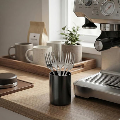 Stainless Steel Cocktail Pick Holder – Mini Black Minimalist Metal Utensil Holder for Fruit Forks & Toothpicks, Coffee Spoon Holder for Home Bar & Espresso Station