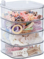 FABROK 4-Layer Girls Hair Tie Organizer, Rotating Hair Accessories Storage Holder for Vanity and Bathroom, Clear Plastic Container for Women Makeup Tools, Skincare Products
