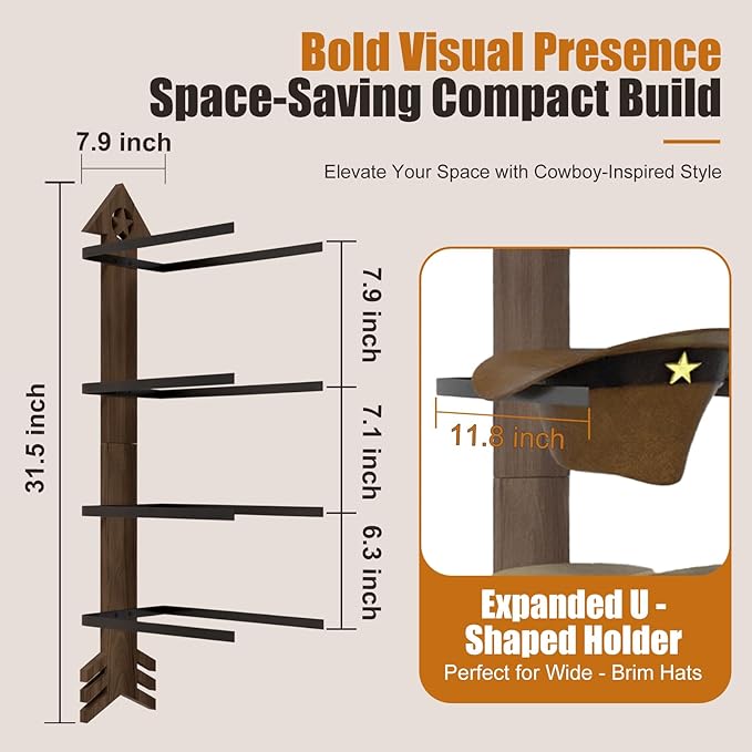 Cowboy Hat Rack -Cowboy hat holder for wall With Heavy- Organize and Display Your Hats with Ease, Wall Mounted Hat Hanger Western Decor for Cowgirl Hats- Ideal Western Decor
