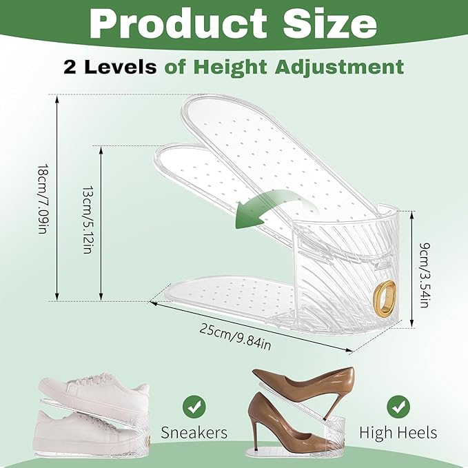 Shoe Slot Organizer 20 Pack，Adjustable Slot Organizer for Pairs of Shoes, Space Saver, Double Deck Riser Rack, Double-Layer Design for Shoe Slots Organizer for Closet.(Clear, 20 Pack)