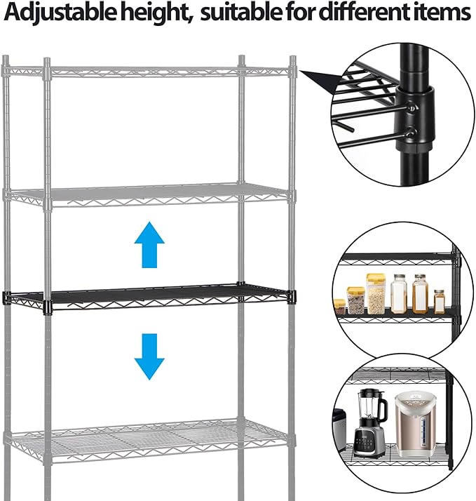 SUPER DEAL Black 5-Shelf Heavy Duty Storage Wire Shelving Unit for Restaurant Garage Pantry Kitchen Garage Rack (30L x 14W x 60H)
