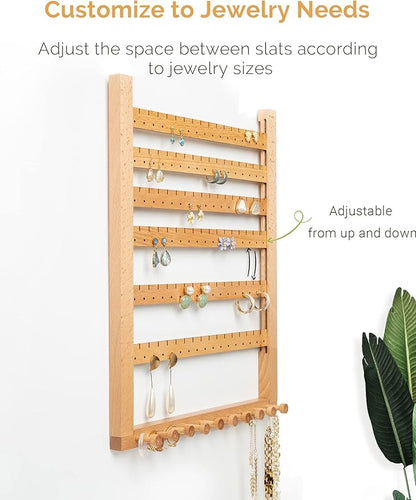 Mymazn Beech Earring Wall Holder Hanging Jewelry Organizer Assembly Display Wall Mount Organizer for Necklaces Rings Scrunchies