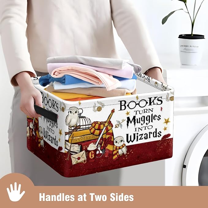 Book Magic Storage Basket Large Foldable Owl Storage Bin Cube Collapsible Organizer for Pantry Bedroom Decor