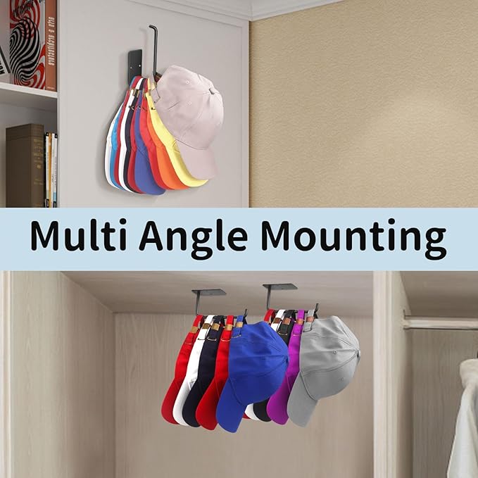 Hat Racks for Baseball Caps 4 Pack, Stainless Steel Adhesive Hat Hanger Hooks Holder for Wall, Multi-Purpose Strong Hook Organizer Can Hold More Than 40 Hats for Door/Closet