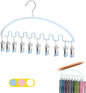 Legging Organizer for Closet,Metal Wave Design Pants Hanger with 10 Clips 7 Hooks, Closet Storage for Pants, Skirts, Hats (Blue, 1Pack)