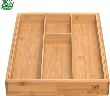 guiogc Bamboo Silverware Organizer, Expandable Kitchen Drawer Organizer and Utensil Organizer, Cutlery Tray with Drawer Dividers for Kitchen Utensils and Flatware, Bedroom, Living Room (Natural)
