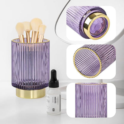 Glass Makeup Brush Holder, Purple Makeup Brush Holder for Vanity, Toothbrush Holders for Bathrooms, Desktop Makeup Organizer for Cosmetic, Brushes, Pen, Pencil