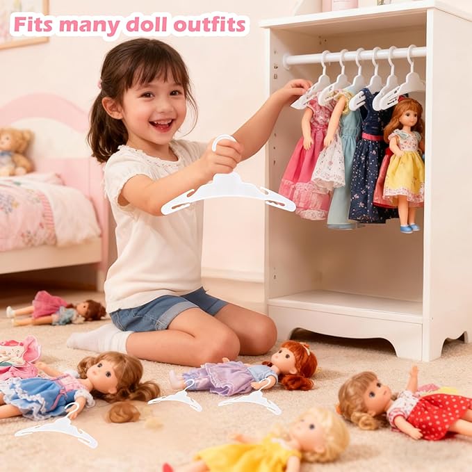 60 Pcs Doll Clothes Hangers for 18-Inch Dolls - Non-Slip, Space-Saving Wardrobe Accessories for Doll Gowns & Outfits (White)