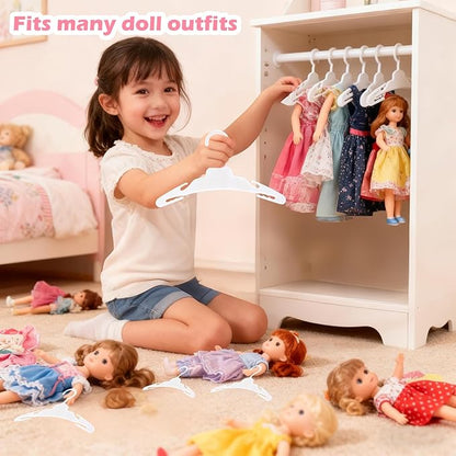 60 Pcs Doll Clothes Hangers for 18-Inch Dolls - Non-Slip, Space-Saving Wardrobe Accessories for Doll Gowns & Outfits (White)