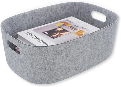 Welaxy Large Felt Storage Basket with Handles, Open Bin for Shelves, Books, Toys, Laundry & Home Organization (Gray)