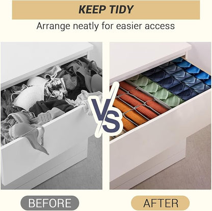 PINGMIC Gray Sock Organizer Divider 2 Pack - 24 Cell Foldable Closet Storage, Tie Organizer For Men Boxes for Socks, Ties, Belts