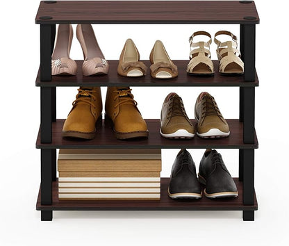 Furinno Turn-S-Tube 4-Tier Shoe Rack, Dark Cherry/Black